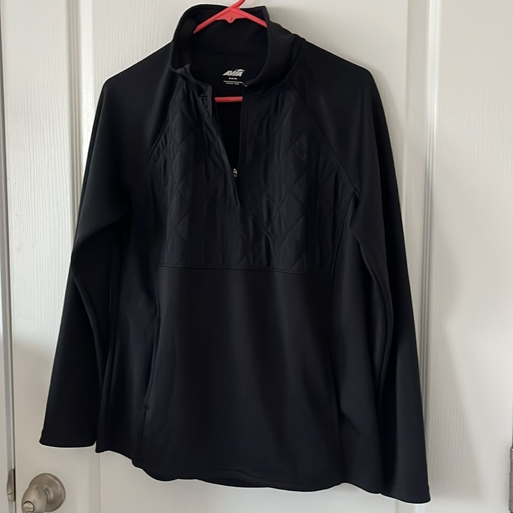 Avia Activewear Long Sleeves 1/4 Zip Quilted Front  Pocket Top Hoddie Sz M Black - Picture 3 of 9